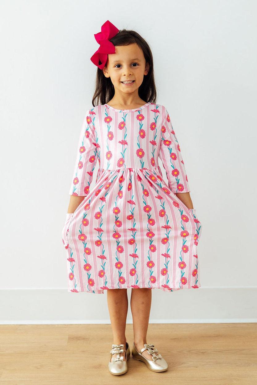 Girl's Daisy Chain 3/4 Sleeve Pocket Twirl Dress