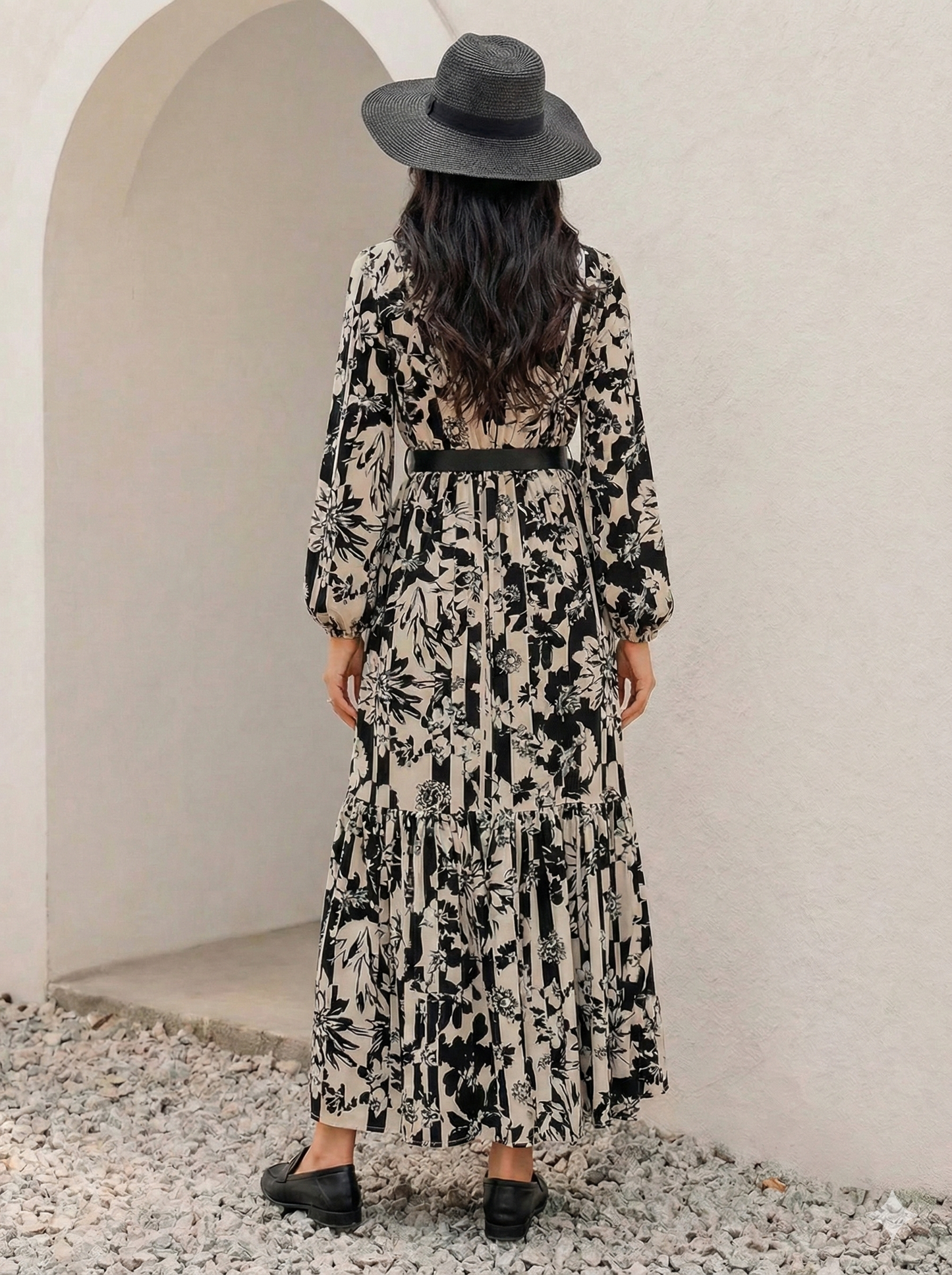 Floral Print Balloon Sleeve Maxi Dress - Plus Size