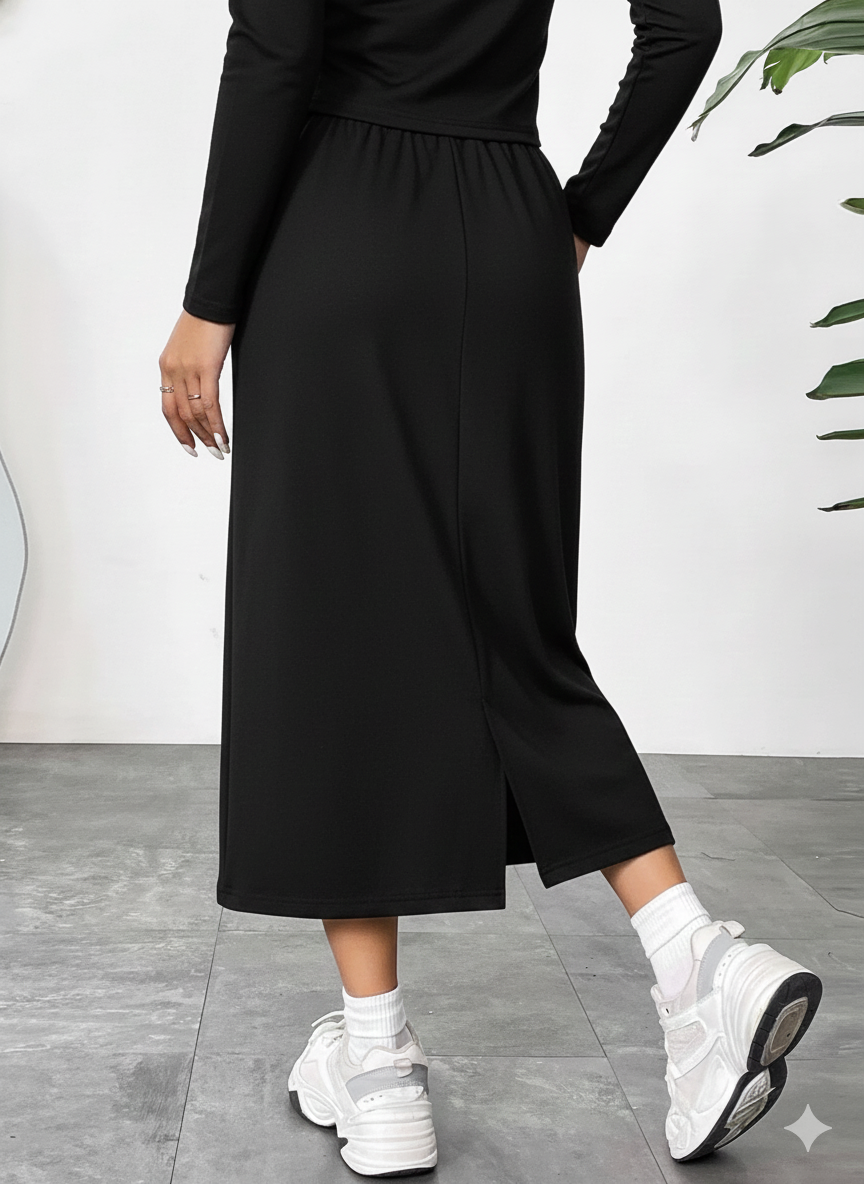 Slit Drawstring Midi Skirt