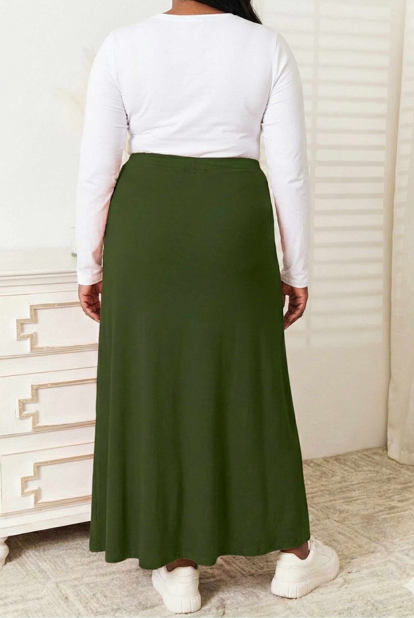 Double Take Full Size Soft Rayon Drawstring Waist Maxi Skirt