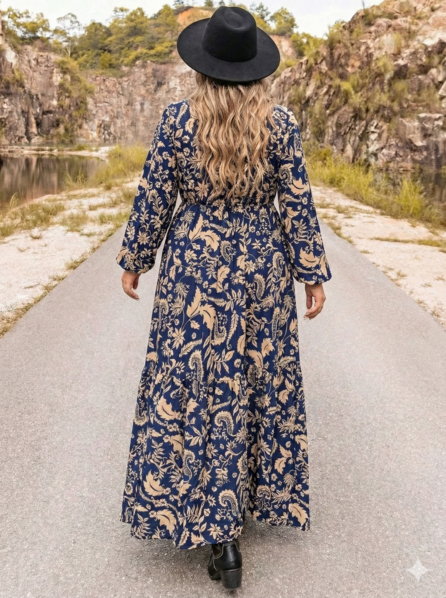 Floral Print Long Sleeve Maxi Dress - Plus Size