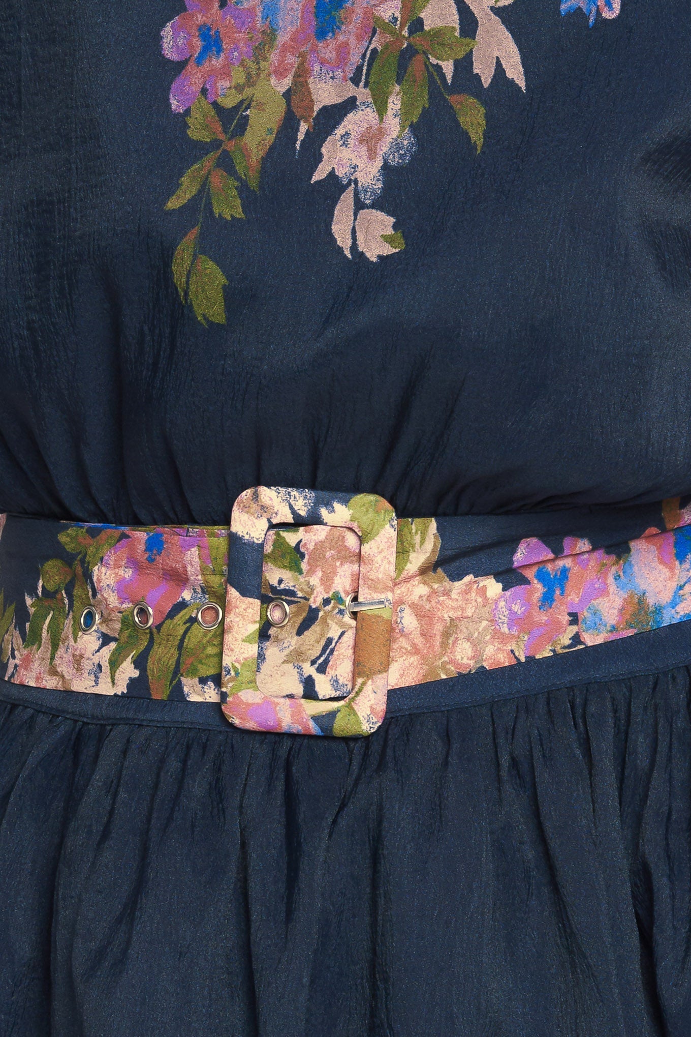 Floral Belted Puff Sleeved Midi Dress