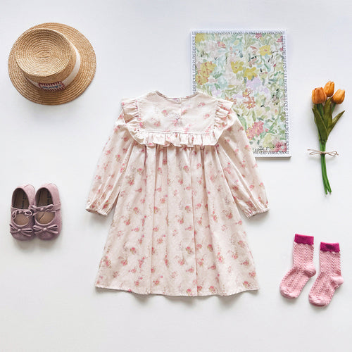 Girls Floral Pattern Long Sleeves Dress