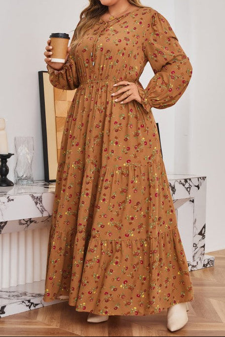 Floral V-Neck Ruffle Sleeve Tiered Dress - Plus Size