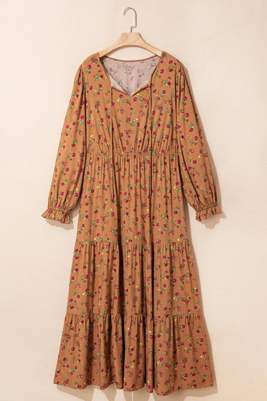 Floral V-Neck Ruffle Sleeve Tiered Dress - Plus Size