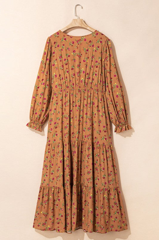 Floral V-Neck Ruffle Sleeve Tiered Dress - Plus Size