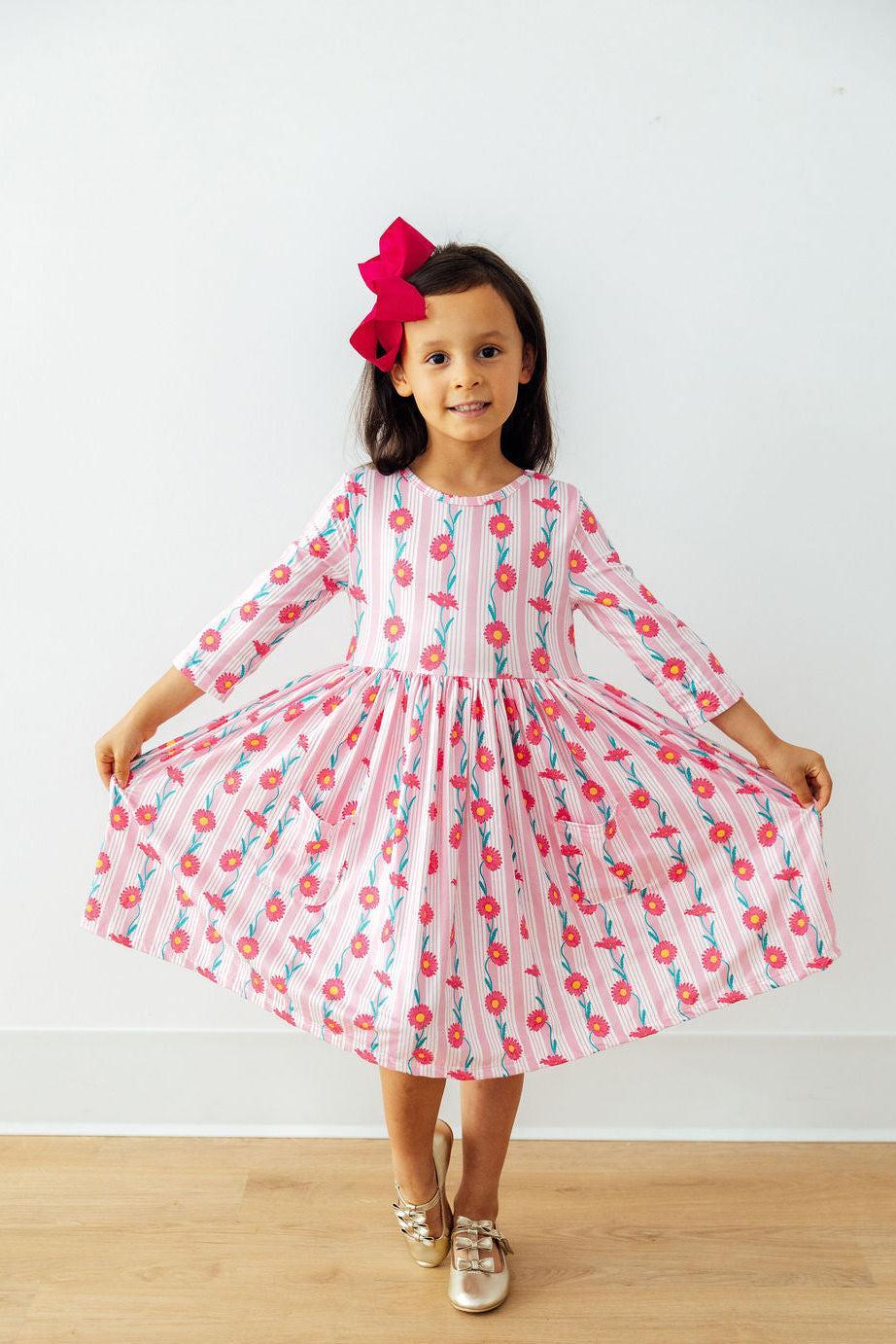 Girl's Daisy Chain 3/4 Sleeve Pocket Twirl Dress