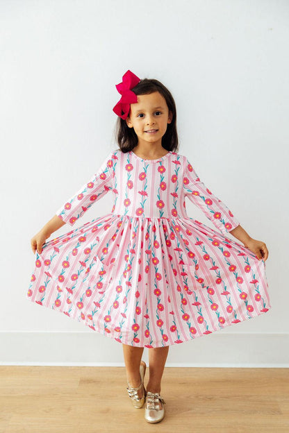 Girl's Daisy Chain 3/4 Sleeve Pocket Twirl Dress