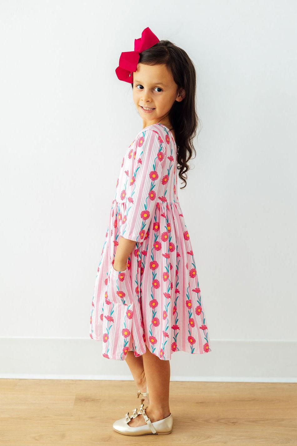 Girl's Daisy Chain 3/4 Sleeve Pocket Twirl Dress