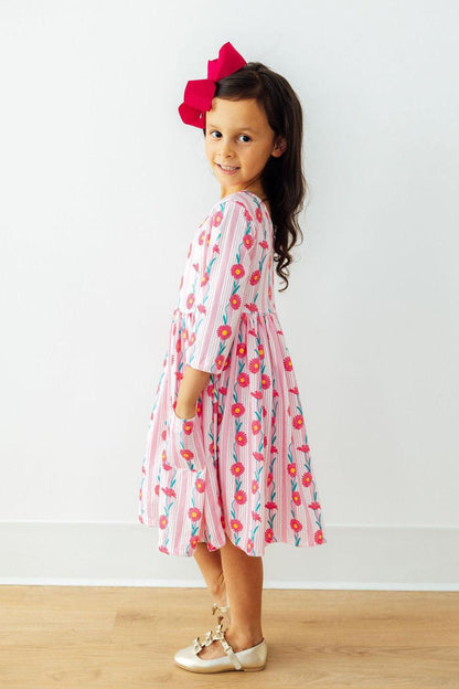 Girl's Daisy Chain 3/4 Sleeve Pocket Twirl Dress