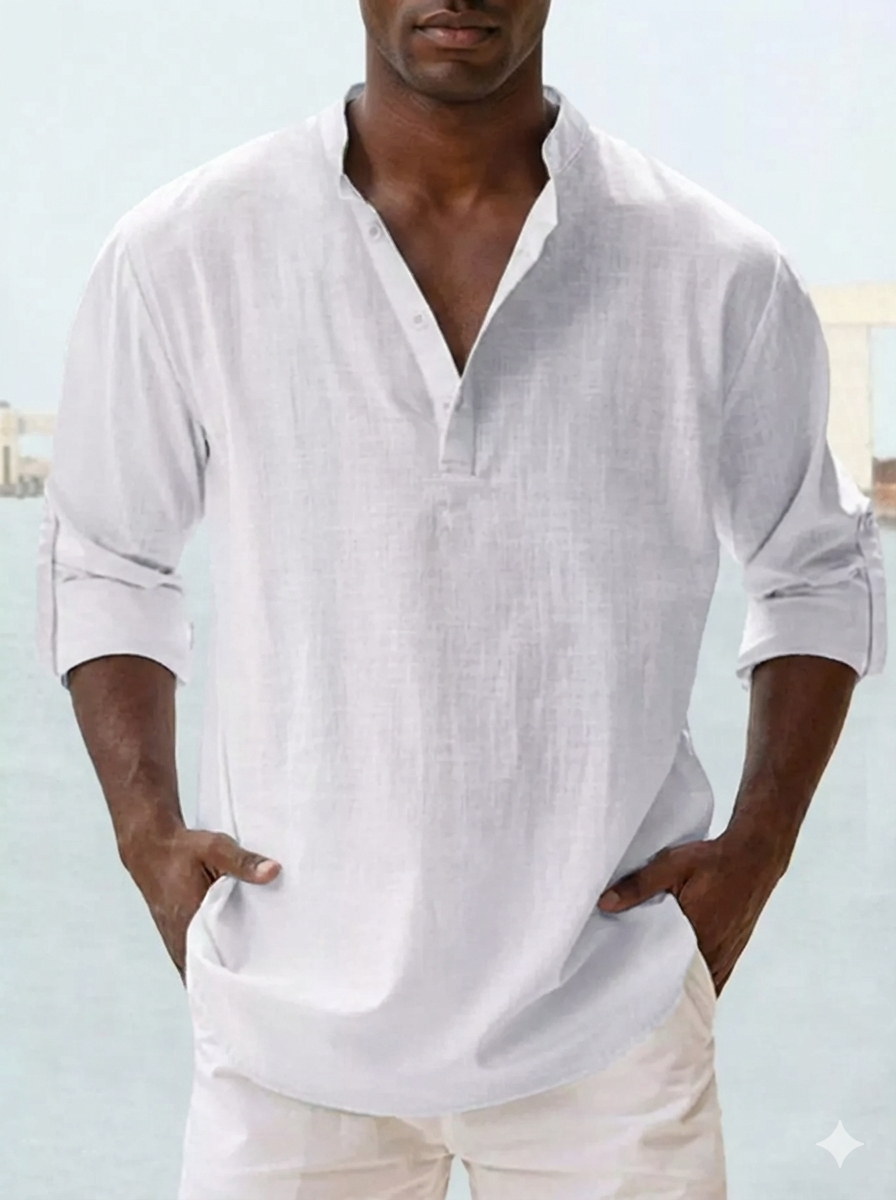 Men's Full Size Casual Button Detail Roll-Up Sleeved Shirt