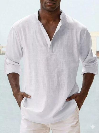 Men's Full Size Casual Button Detail Roll-Up Sleeved Shirt