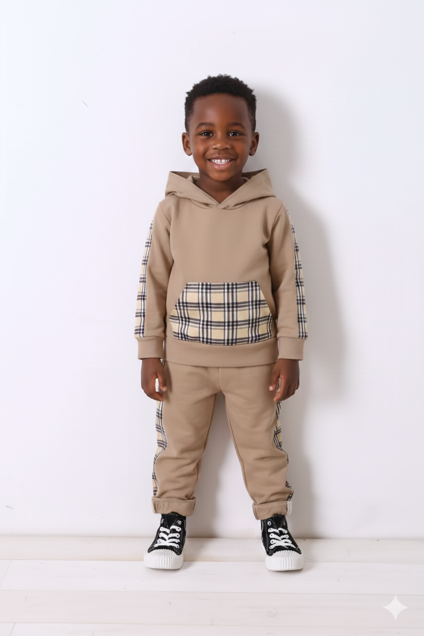 Boy's Plaid Hoodie and pants Set