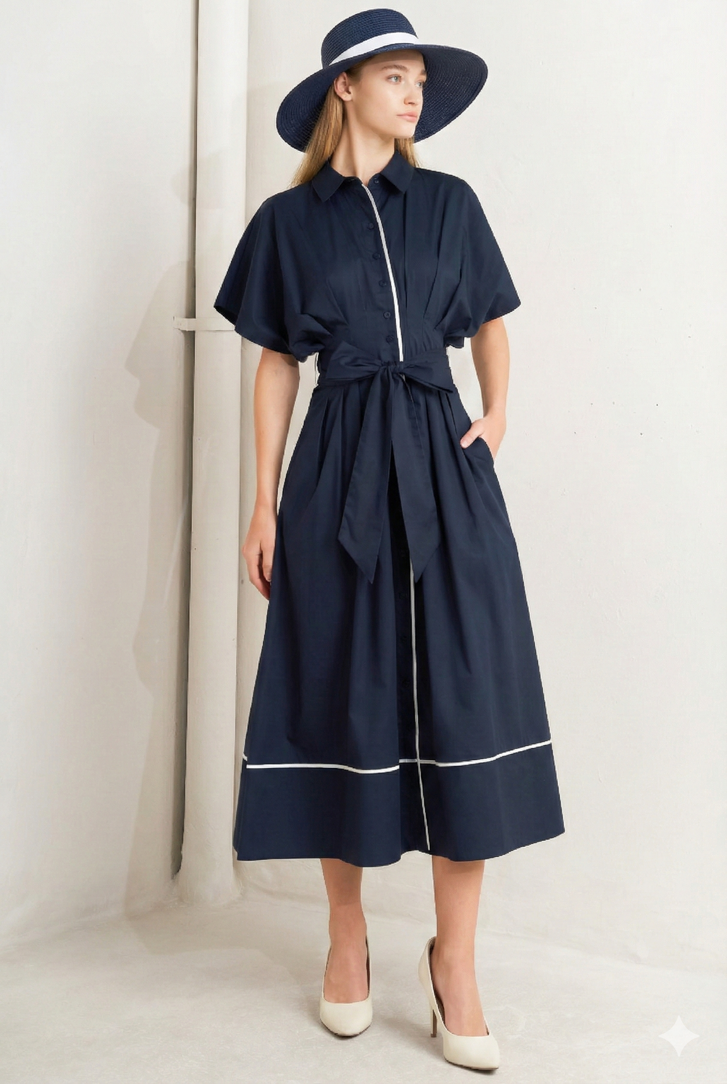 Corset Waist Buttoned Midi Dress