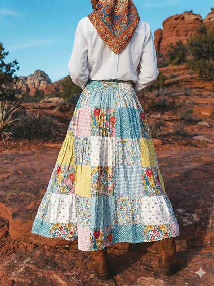 Smocked Waist Printed Maxi Skirt