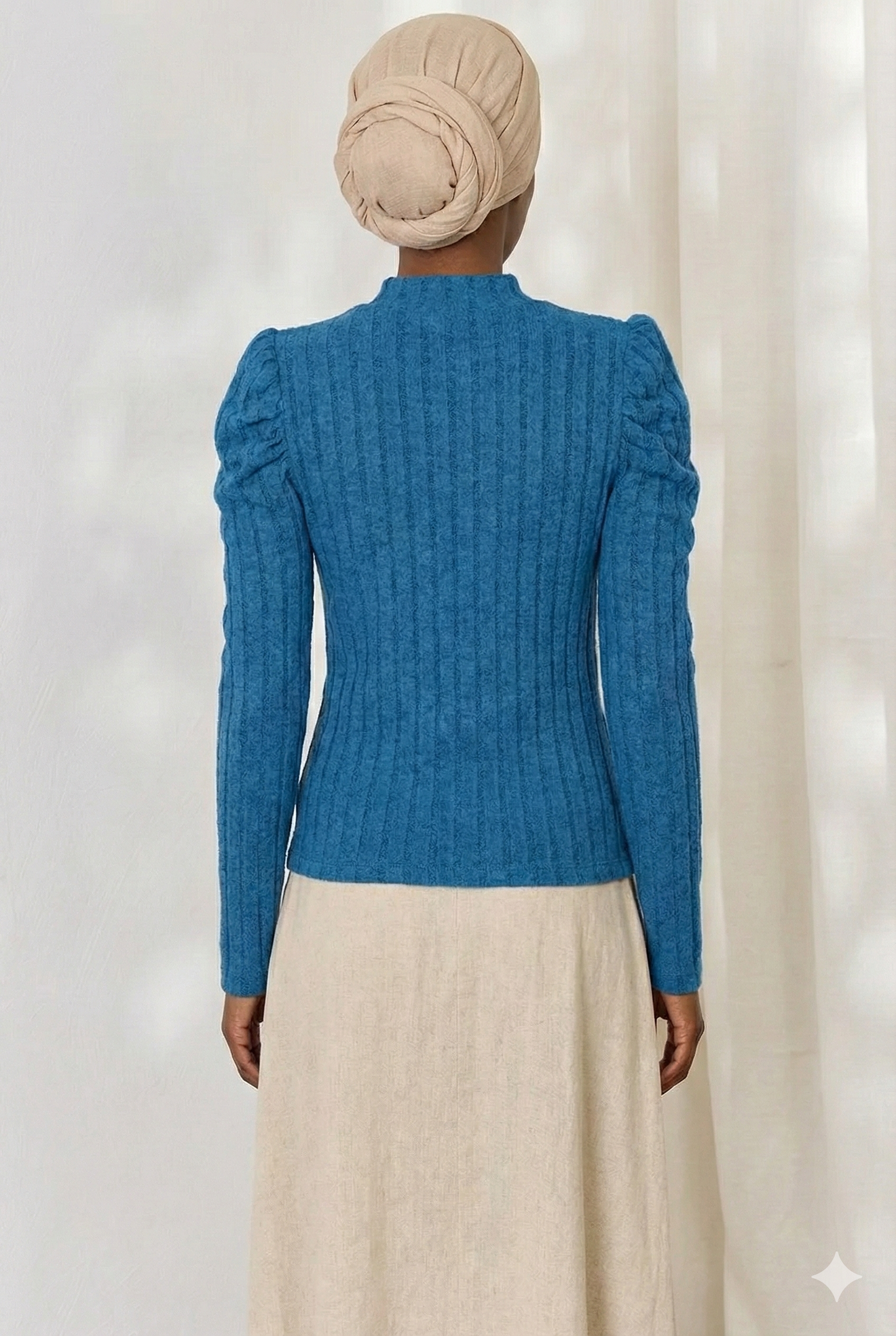 Ribbed Mock Neck Puff Sleeve Shirt