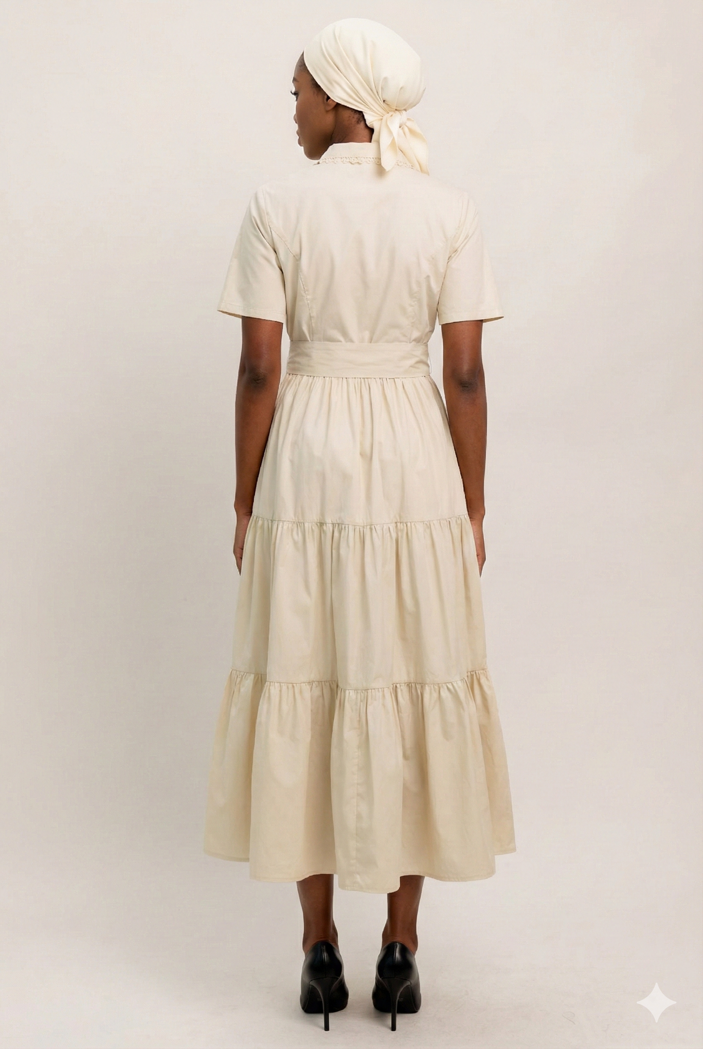 Tie Belted Tan Midi Dress