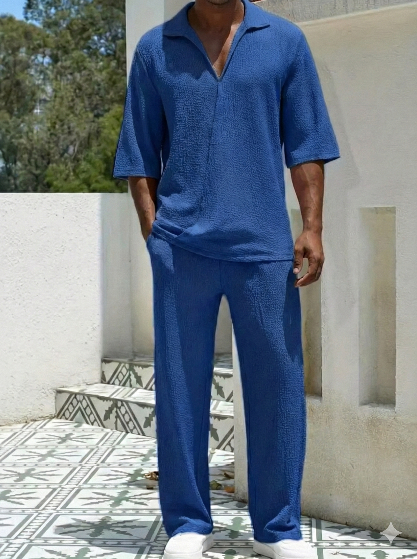 Men's Johnny Collar Half Sleeve Top and Pants Set