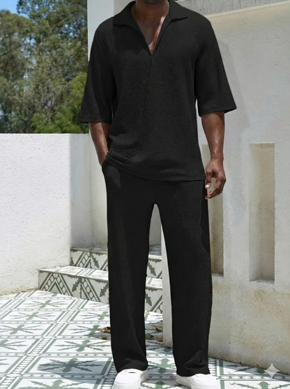 Men's Johnny Collar Half Sleeve Top and Pants Set