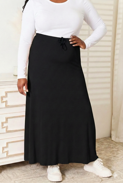 Double Take Full Size Soft Rayon Drawstring Waist Maxi Skirt