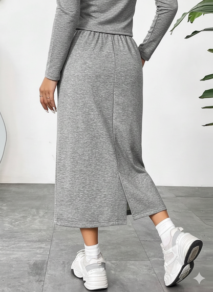 Slit Drawstring Midi Skirt