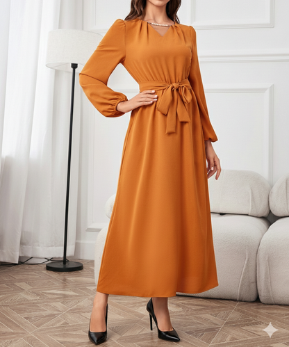 Tie Waist Puff Sleeve Maxi Dress