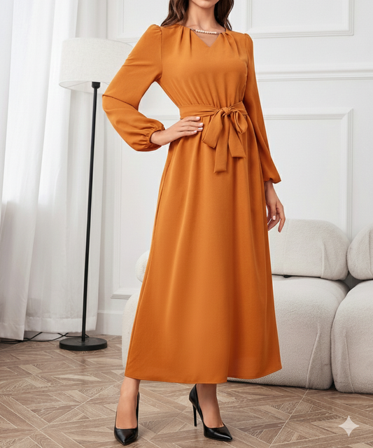 Tie Waist Puff Sleeve Maxi Dress