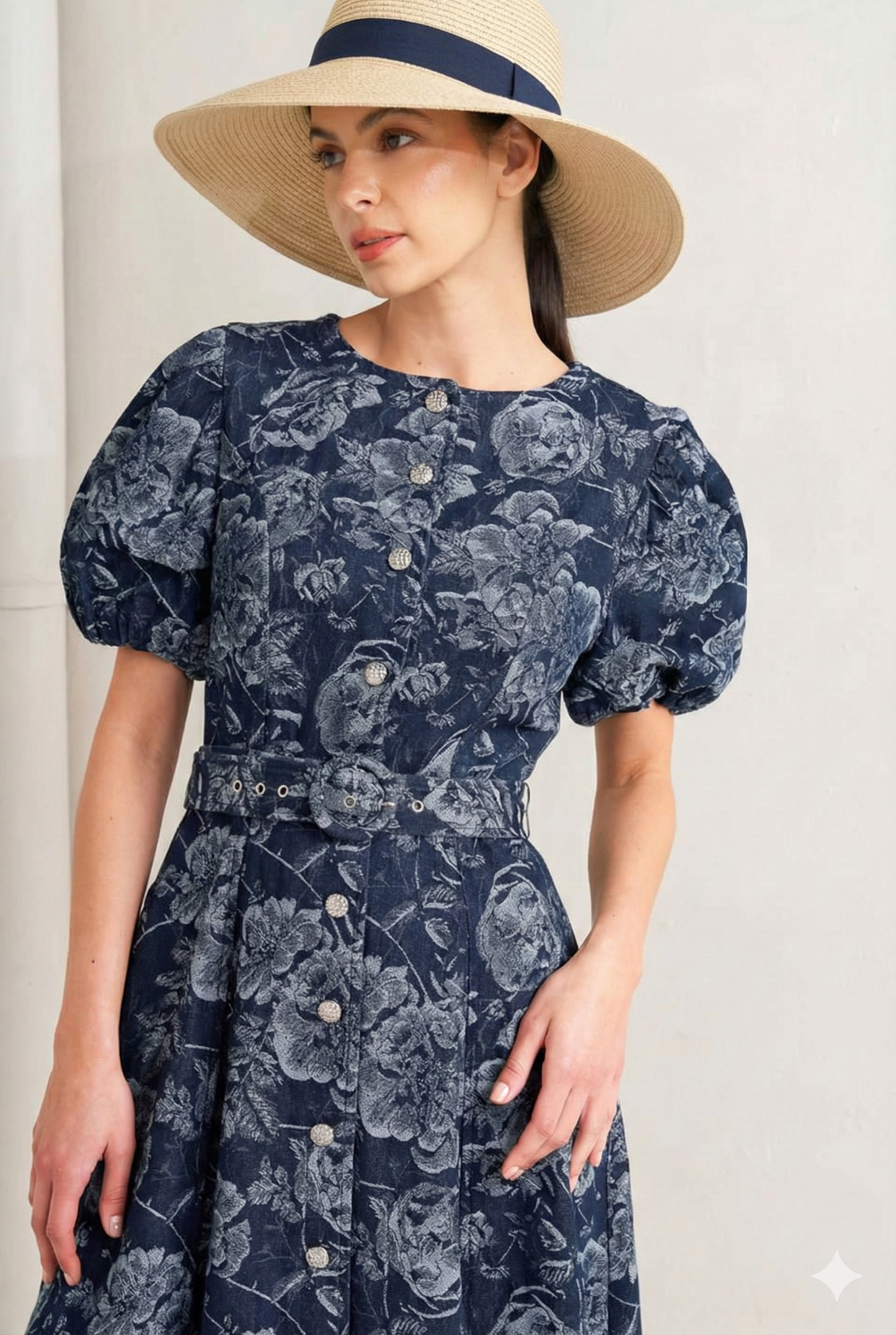 Floral Etched Denim Midi Dress