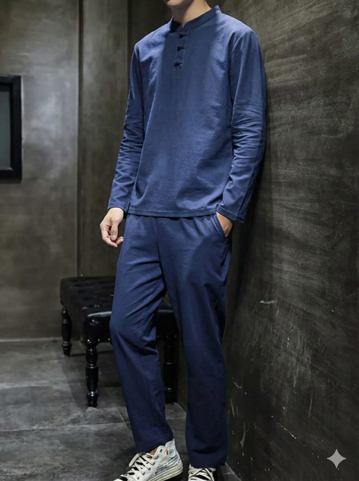 Men's Button Detail Long Sleeve Top and Pants Set