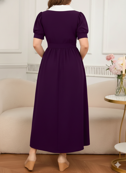 Contrast Collar Short Sleeve Dress - Plus Size