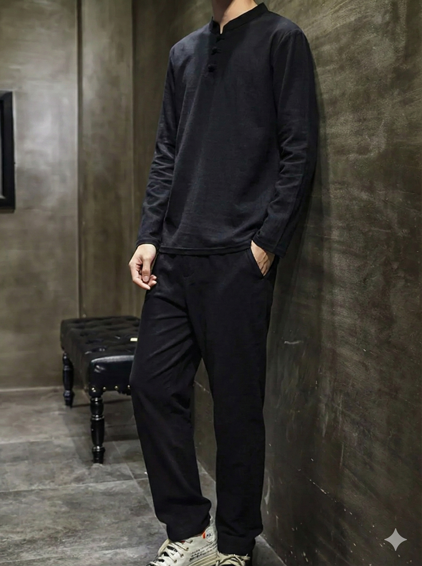 Men's Button Detail Long Sleeve Top and Pants Set