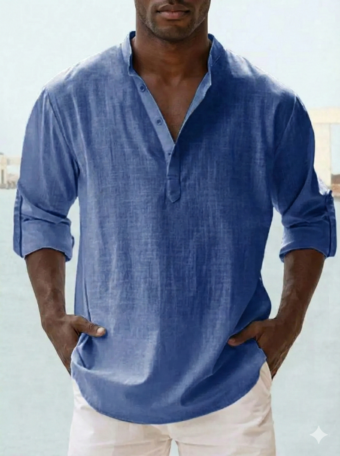 Men's Full Size Casual Button Detail Roll-Up Sleeved Shirt