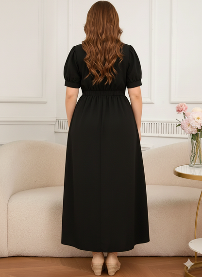 Contrast Collar Short Sleeve Dress - Plus Size