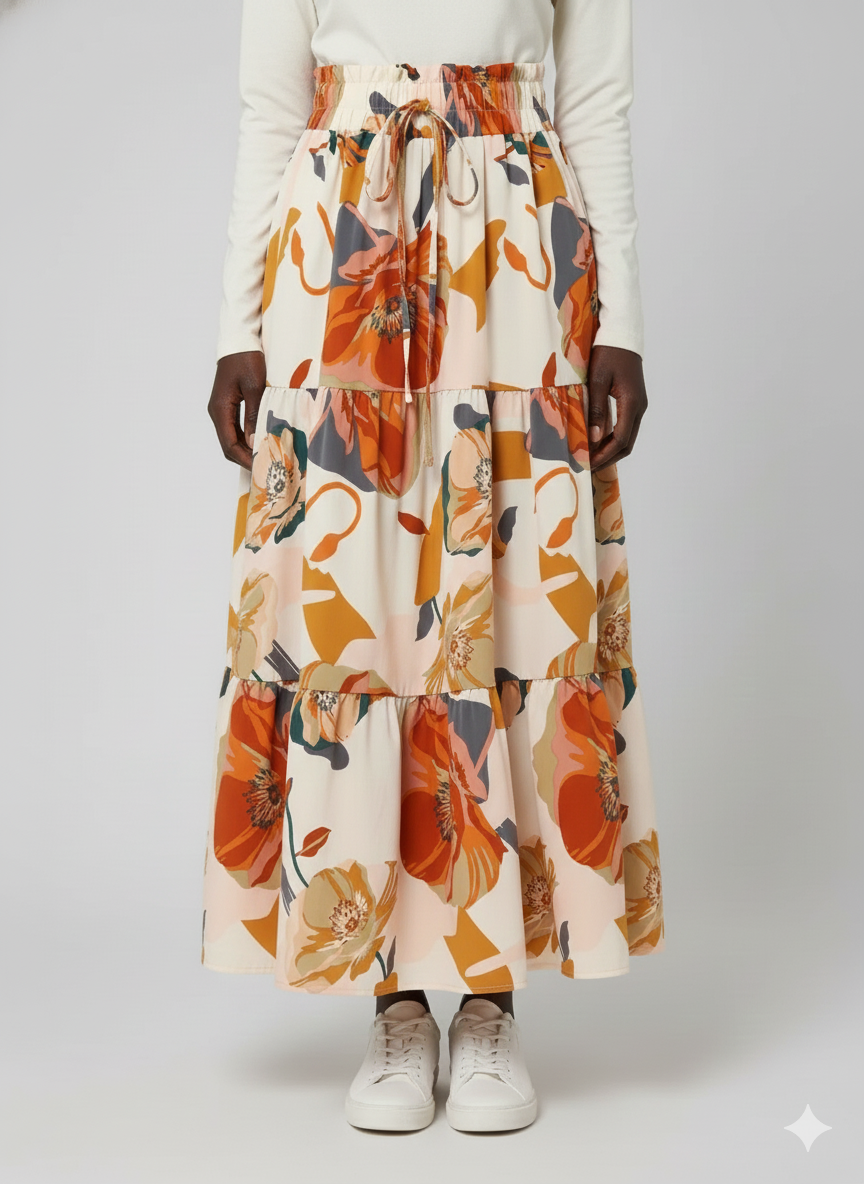 Floral Print Tiered Skirt - Plus Size