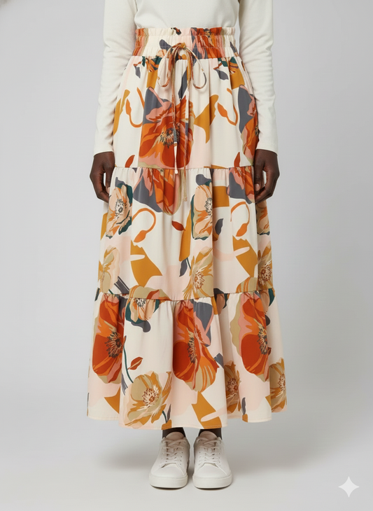 Floral Print Tiered Skirt - Plus Size