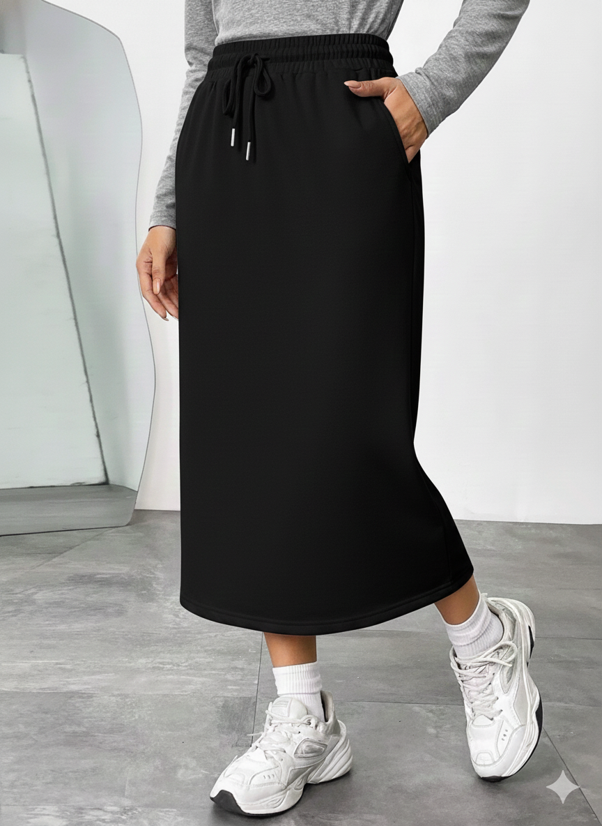Slit Drawstring Midi Skirt