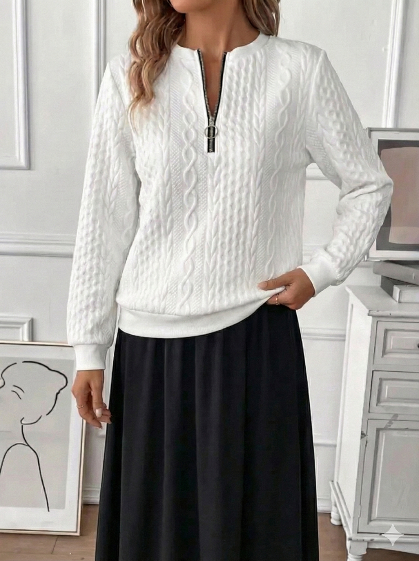 Texture Half Zip Long Sleeve Sweatshirt