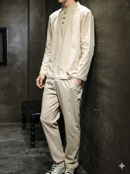Men's Button Detail Long Sleeve Top and Pants Set