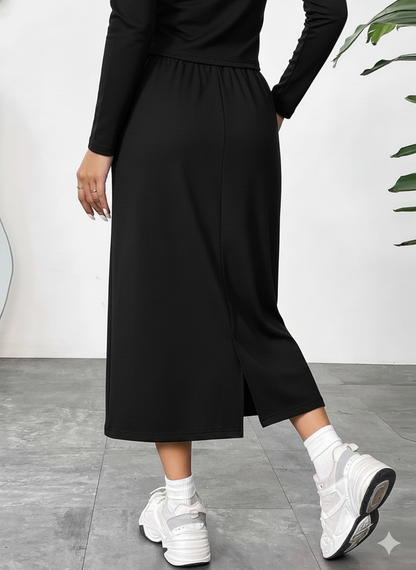 Slit Drawstring Midi Skirt