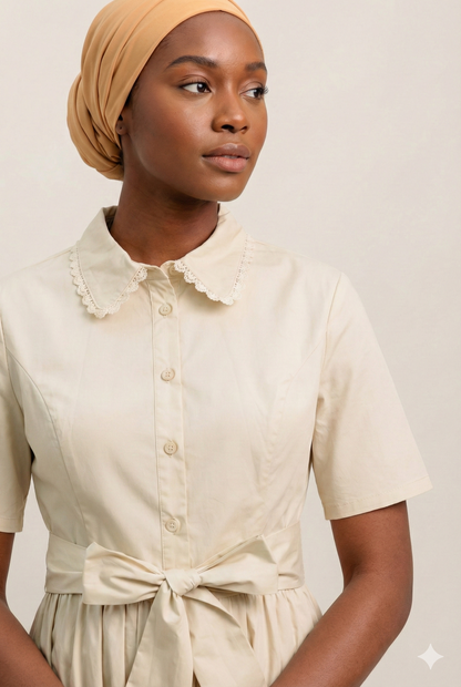 Tie Belted Tan Midi Dress