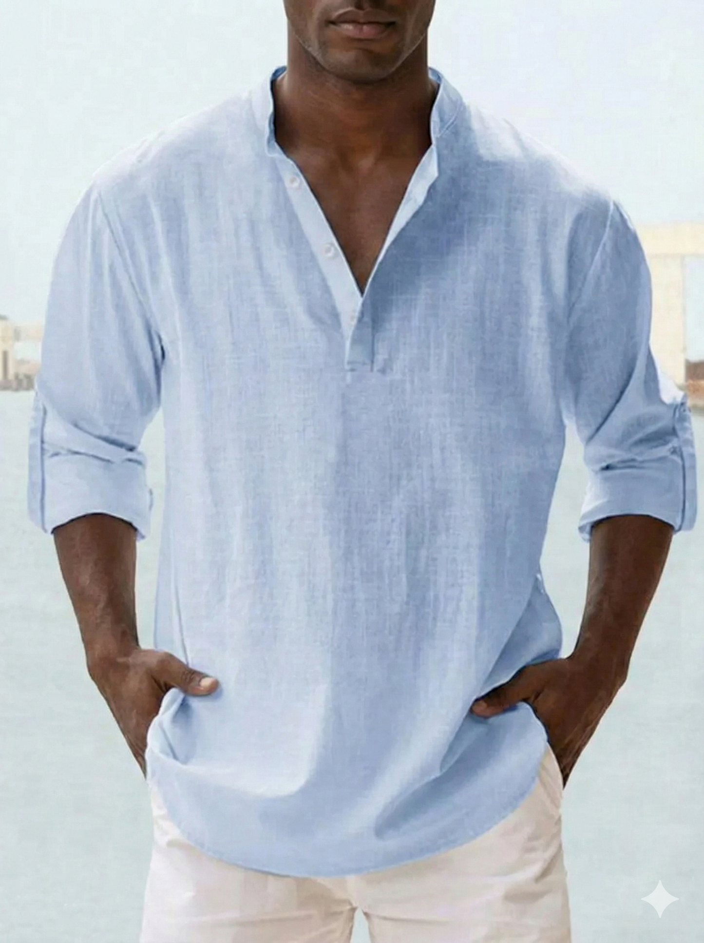 Men's Full Size Casual Button Detail Roll-Up Sleeved Shirt