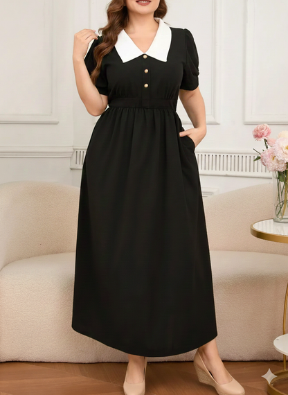Contrast Collar Short Sleeve Dress - Plus Size