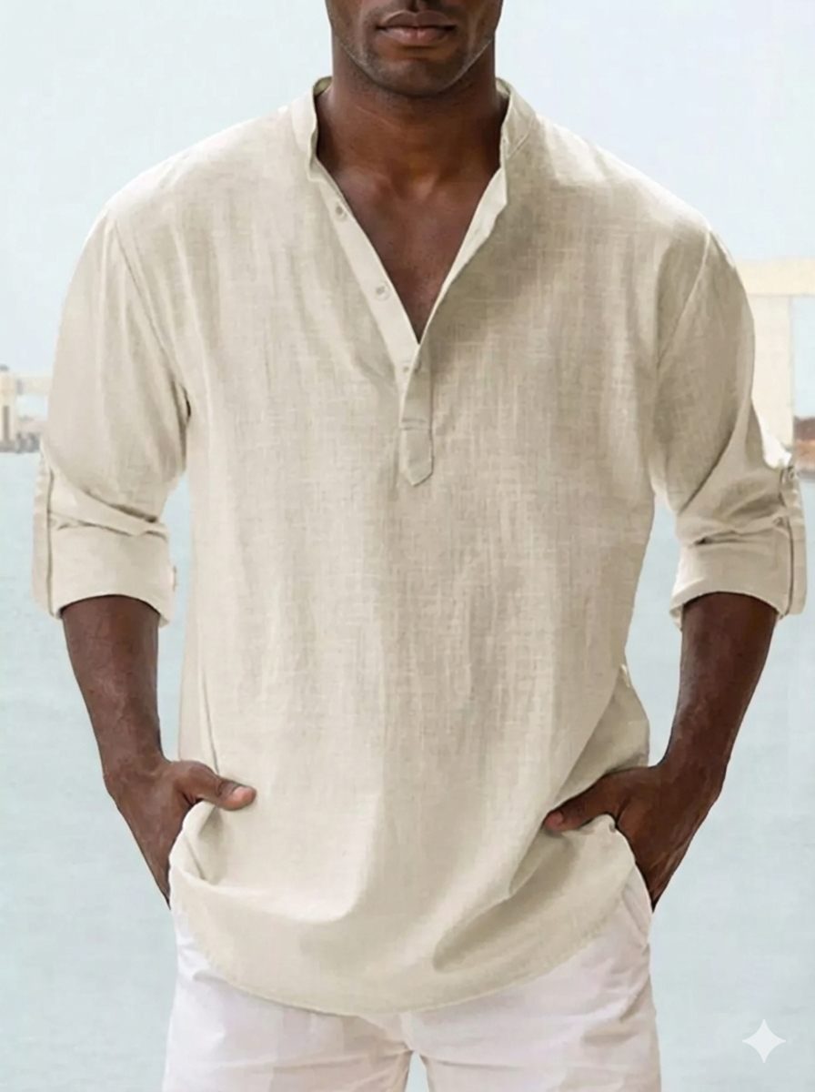 Men's Full Size Casual Button Detail Roll-Up Sleeved Shirt