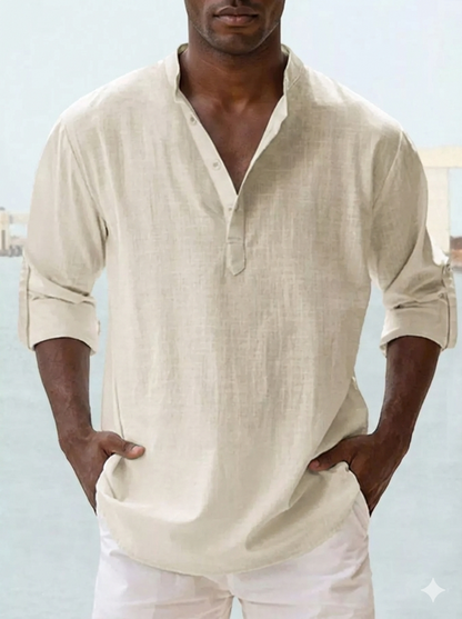 Men's Full Size Casual Button Detail Roll-Up Sleeved Shirt