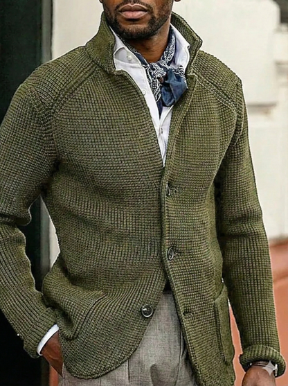 Men's Full Size Textured Knit Button-Down Coat Outerwear