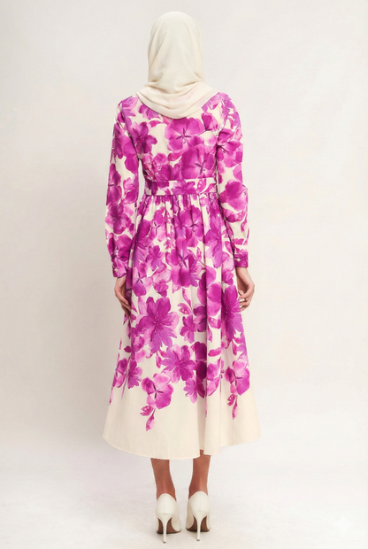 Berry Petal Belted Midi Dress