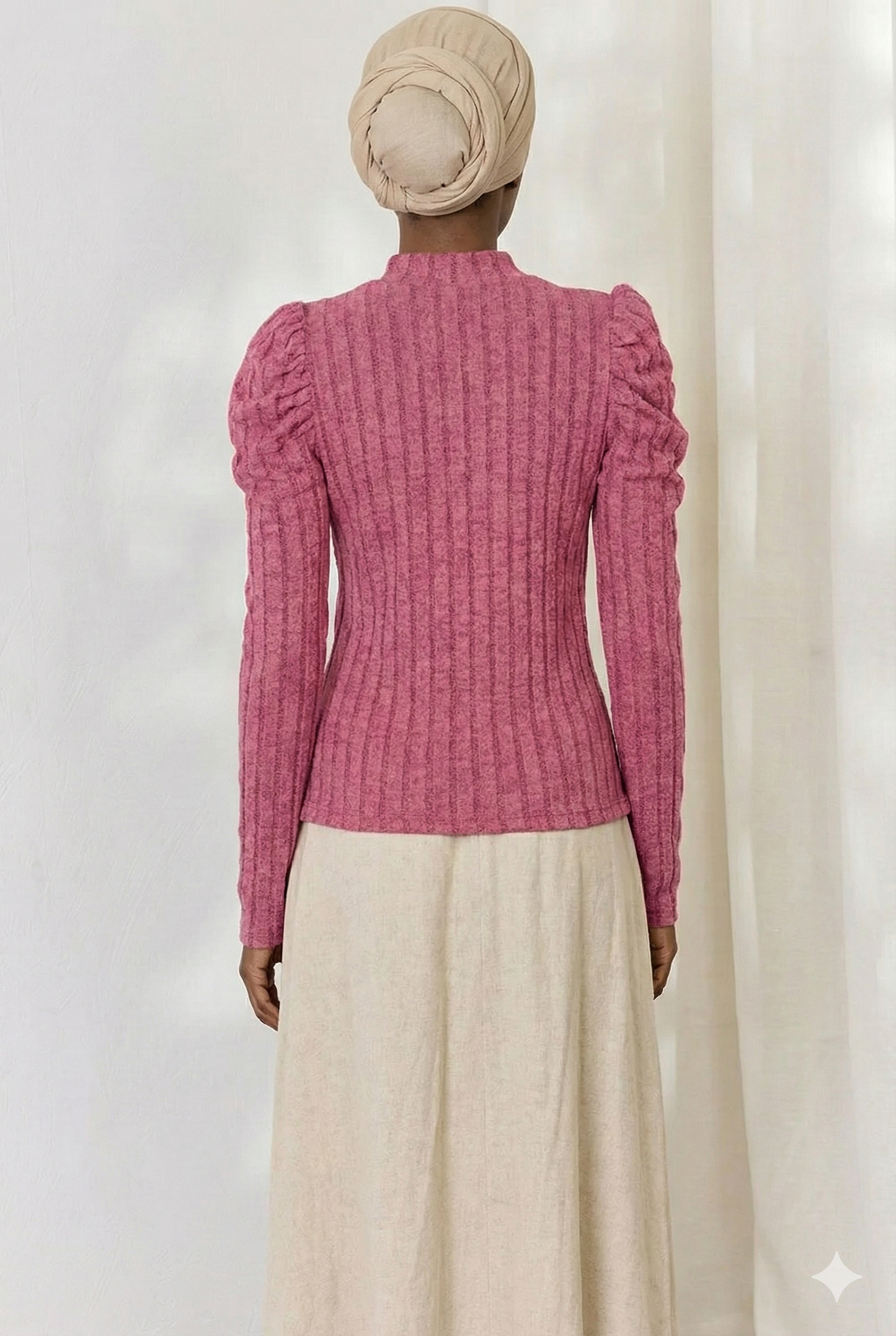 Ribbed Mock Neck Puff Sleeve Shirt