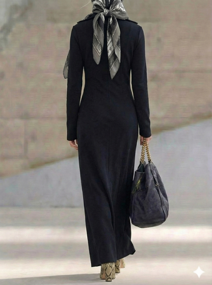 Zip Collar Long Sleeve Maxi Dress