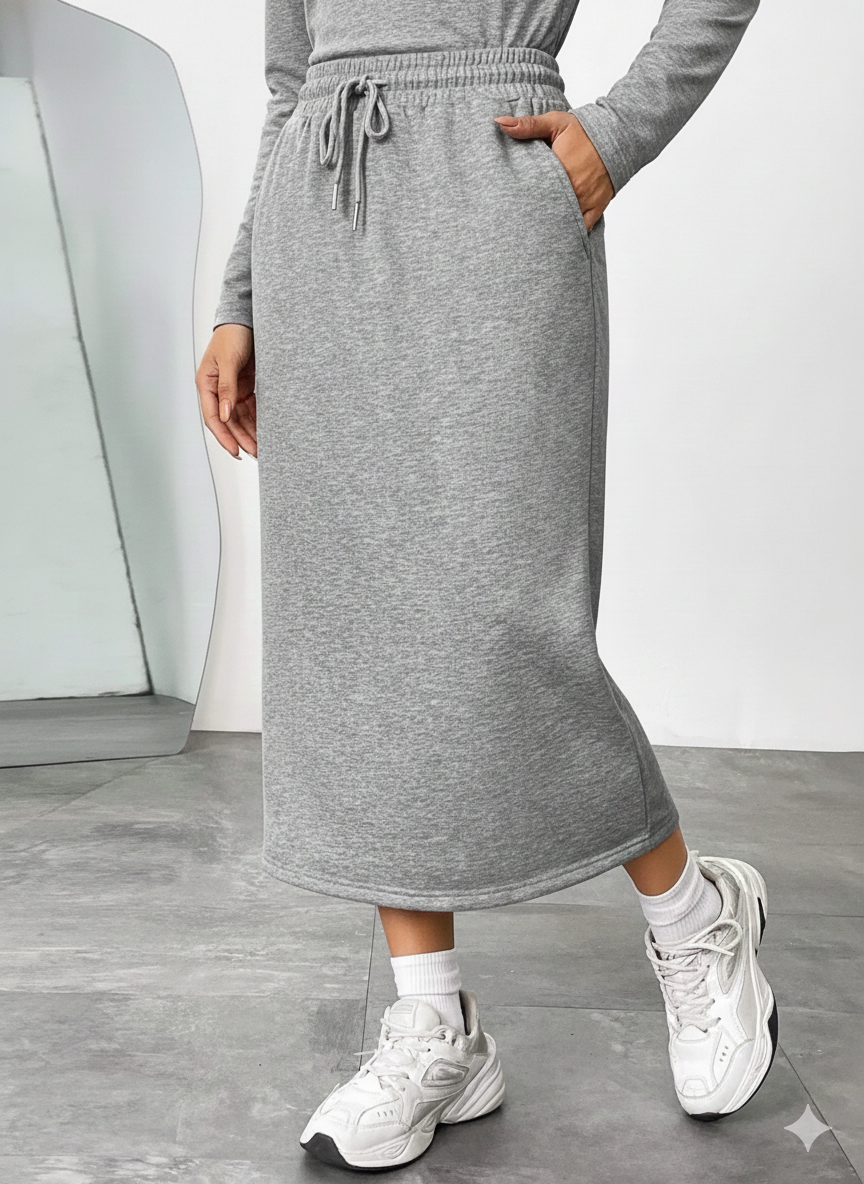 Slit Drawstring Midi Skirt
