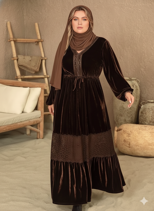 V-Neck Puffy Sleeve Maxi Dress - Plus Size